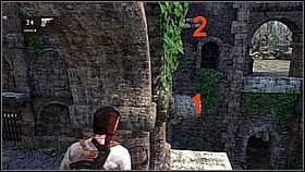 Na balkonie podczepiono linę prowadzącą do windy obciążonej kamieniami - Rozdział 6 Unlocking the Past | Przygoda | Solucja Uncharted Drakes Fortune - Uncharted: Drakes Fortune - poradnik do gry