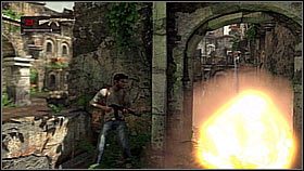 Kiedy było bezpiecznie wspiął się na budynek na placu i przeskoczył na oberwany balkonik po lewej - Rozdział 9 To the Tower | Przygoda | Solucja Uncharted Drakes Fortune - Uncharted: Drakes Fortune - poradnik do gry