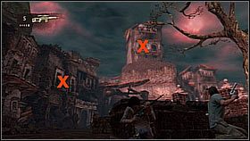 Teraz przeszedł do lewej strony murka - na wprost, pomiędzy elementami pomnika zobaczył typa z granatnikiem - Rozdział 20 Race to the Rescue | Przygoda | Solucja Uncharted Drakes Fortune - Uncharted: Drakes Fortune - poradnik do gry