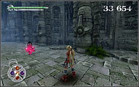 Jedyny fragment artefaktu, na który natkniesz się pokonując ten etap to obiekt ukryty w rzeźbie, obok czerwonego kryształu w centralnej części areny - [ETAP] Kamienna Aleja | X-Blades - X-Blades - poradnik do gry