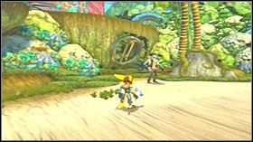 Z zakupioną częścią wróć do centralnej części wyspy, niedaleko ruchomych okrągłych kładek - Hoolefar Island (2) | Opis przejścia Ratchet & Clank Quest for Booty - Ratchet & Clank: Quest for Booty - poradnik do gry