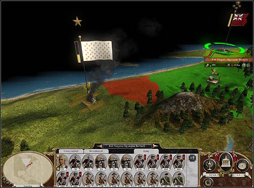 Gdy sytuacja w forcie Niagara się unormuje, przerzuć większość swojej armii, a więc około 15 pułków, do Williamsburg (zauważ, że koło Niagary wciąż znajduje się inny francuski fort, do obrony swoich włości wyszkol trochę milicji i Indian) - Akt II | Droga ku Niepodległości w Empire Total War - Empire: Total War - poradnik do gry