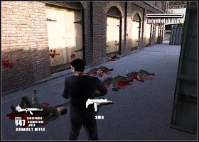 Zabijamy wszystkich wrogów, których uda nam się znaleźć między pociągami [1] , a następnie kierujemy się w stronę budynku naprzeciwko [2] - Rozdział 17 | Made Man Prawa Ręka Mafii - Made Man: Prawa Ręka Mafii - poradnik do gry