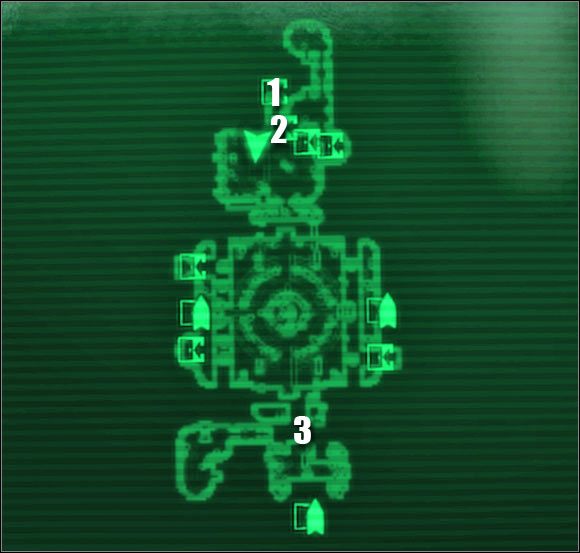 Oznaczenia na mapie: 1 - przejście do: Parownia - Główne questy - QUEST 1 (cz.5) | Mothership Zeta | Fallout 3 - Fallout 3 - poradnik do gry