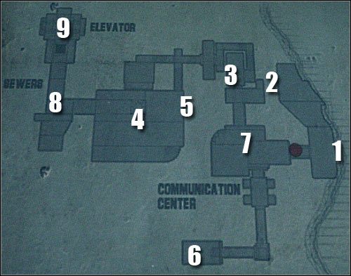 Oznaczenia na mapie: 1 - miejsce startu - Etap 56 - New Venice (cz.1) - Assault on Dark Athena - Kroniki Riddicka: Assault on Dark Athena - poradnik do gry