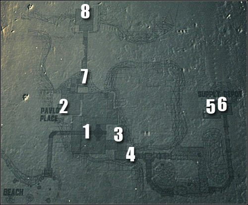 Oznaczenia na mapie: 1 - miejsce startu - Etap 54 - Crash Site (cz.1) - Assault on Dark Athena - Kroniki Riddicka: Assault on Dark Athena - poradnik do gry