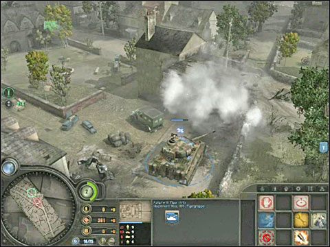 Między niektórymi budynkami dowódca niemieckiego wozu wykryje brytyjskie