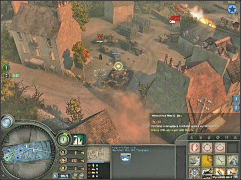 Po odparciu nieprzyjaciela na obu skrzydłach szybko wróć oboma wozami pod punkt strategiczny po drodze wykańczając pociskami odłamkowymi niedobitki brytyjskiej piechoty - Misja 3 - Odrodzony as (cz.2) - As Tygrysów - Company of Heroes: Chwała Bohaterom - poradnik do gry