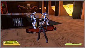 Podbiegnij do czerwonej windy i zaczekaj, aż załadują się na nią towarzyszący Ci żołnierz obcych - Opis przejścia - część trzecia - 01 | Advent Rising - Advent Rising - poradnik do gry