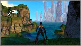 Na górze wdrap się wyżej, a potem zeskocz z drugiej strony na plażę - Opis przejścia - część czwarta - 01 | Advent Rising - Advent Rising - poradnik do gry