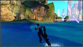 Skieruj się w prawo i ukryj w miejscu pokazanym na zdjęciu po lewej - Opis przejścia - część czwarta - 01 | Advent Rising - Advent Rising - poradnik do gry