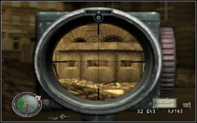 W opuszczonym wagonie czeka na nas wrogi żołnierz [1] , a nieco niżej na mapie, kolejny - w bunkrze [2] - [Opis przejścia] Atak na Zaopatrzenie | Sniper Elite Berlin 1945 - Sniper Elite: Berlin 1945 - poradnik do gry