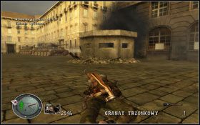 Z użyciem pistoletu z tłumikiem, eliminujemy najbliższego wroga [1] - [Opis przejścia] Atak na Zaopatrzenie | Sniper Elite Berlin 1945 - Sniper Elite: Berlin 1945 - poradnik do gry