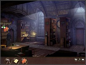 Dostrzegłszy przez okno dwu zamaskowanych mężczyzn, biskup rozumie, że musi koniecznie ukryć pergamin, na dodatek tak, by trafił on do rąk jego kolegi Williama Pattersona - Poradnik do gry - Anglia - Chrześcijańskie Kolegium w Cambridge - Tajne akta 2: Puritas Cordis - poradnik do gry