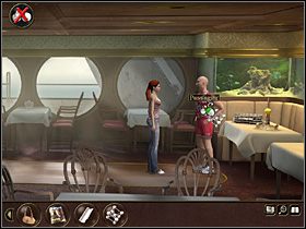 Następnie Nina wchodzi do restauracji, gdzie (na końcu pomieszczenia) rozmawia z Panem Podrywaczem - Morze Północne - Rejs statkiem wycieczkowym Calypso (cz.4) - Tajne akta 2: Puritas Cordis - poradnik do gry