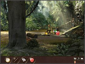 Sam wykorzystuje rurkę, żeby ze stojącej obok strażnika czary z owocami wciągnąć nią malinę - Indonezja - dżungla | Tajne akta 2 Puritas Cordis - Tajne akta 2: Puritas Cordis - poradnik do gry