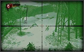 Kiedy dojdziesz w pobliże wielkiego słupa elektrycznego, będziesz obserwował akcję za pomocą celownika optycznego umieszczonego na karabinie snajpera chcącego zabić Wolverinea - What I Do Isnt Very Nice (cz.1) | Rozdział 2 The Frozen Tundra - X-Men Origins: Wolverine - poradnik do gry