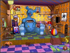 Postaw Sztrenkfa na dominie (koło pudełka w czerwone gwiazdy), a Polopirion niech je zaczaruje - Etap szósty - Pokój Romusia | Gobliiins 4 - Gobliiins 4 - poradnik do gry