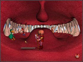 Niech Sztrenkf uderzy w zaklinowaną kość po lewej i zepsuty ząb po prawej - Etap jedenasty - Kawałek sałaty między zębami | Gobliiins 4 - Gobliiins 4 - poradnik do gry