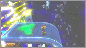 Następnie przeskocz szybko po niebieski platformach a na końcu wybij się z katapulty - Apogee Space Station, Nundac Asteroid Ring | Opis przejścia - Ratchet & Clank: Tools of Destruction - poradnik do gry