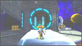 Wejdź w korytarz na lewo, zabij roboty i przejdź przez drzwi - Apogee Space Station, Nundac Asteroid Ring | Opis przejścia - Ratchet & Clank: Tools of Destruction - poradnik do gry