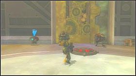 Pobiegnij w prawo a zauważysz na ziemi 3 czerwone przyciski - Lombax Ruins, Planet Fastoon (powrót) | Opis przejścia - Ratchet & Clank: Tools of Destruction - poradnik do gry