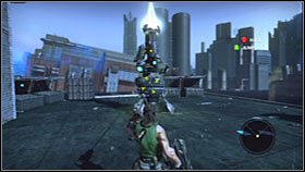 Jeśli bonusowa rzecz znajduje się w Twoim inwentarzu doskocz do budynku, który wcześniej już badałeś, a następnie spróbuj chwycić się niewielkiej metalowej półki po prawej stronie - Rozdział 2 - Trent Industrial District IV | Akt 1 Bionic Commando - Bionic Commando - poradnik do gry