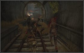 Zacznij schodzić na dół [1] , a kiedy dotrzesz do torów skręć w lewo i idź przed siebie [2] - Rozdział 5 - Podziemia (cz.1) | Opis przejścia | Terminator Ocalenie - Terminator: Ocalenie - poradnik do gry