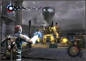 Pierwsza fala atakujących nie będzie trudna do pokonania, jednakże już po chwili będzie im towarzyszył potężny Izolator - Alden w łańcuchach | Stary, siwy człowiek | inFamous - inFamous - poradnik do gry