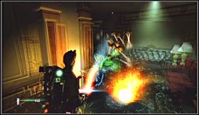 Docelowo musisz dotrzeć do korytarza z widocznym w oddali automatem na napoje, co pozwoli Ci kontynuować pościg za duchem - Etap 1 - Hotel Sedgewick (cz.2) | Opis przejścia Ghostbusters The Video Game - Ghostbusters: The Video Game - poradnik do gry