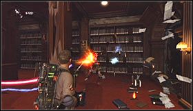 Po wygranej walce podejdź do miejsca, w którym stoją koledzy z drużyny - Etap 3 - Biblioteka publiczna (cz.2) | Opis przejścia Ghostbusters - Ghostbusters: The Video Game - poradnik do gry