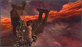 W podobny sposób musisz zachować się z dwoma kolejnymi lewitującymi fragmentami, tak by docelowo dotrzeć do platformy, na której znajduje się nowy teleport - Etap 3 - Biblioteka publiczna (cz.4) | Opis przejścia Ghostbusters - Ghostbusters: The Video Game - poradnik do gry