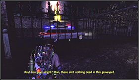 Udaj się w prawo, zbliż się do nowej bramy i zburz charakterystyczny murek z czaszek, zlokalizowany po prawej stronie - Etap 7 - Cmentarz w Central Parku (cz.3) | Opis przejścia Ghostbusters - Ghostbusters: The Video Game - poradnik do gry