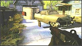 Przejdź przez brązowy budynek, biegnij na wprost zabijając przeciwników po czym wejdź do żółtego domu przez piwnice - Twin Falls, Idaho | Opis przejścia SP w Resistance 2 - Resistance 2 - poradnik do gry