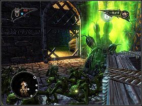 Po lewej stronie chodnika znajdziesz wejście na wyższy poziom - Everlight Facility | Zadania główne w Overlord II - Overlord II - poradnik do gry