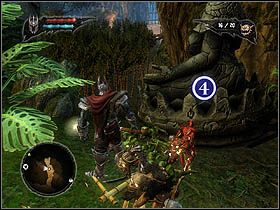 Zauważ, że na końcu drogi znajduje się przejście, a tuż przy nim czerwony przycisk-klucz [3] - Everlight Temple Outskirts | Zadania główne w Overlord II - Overlord II - poradnik do gry