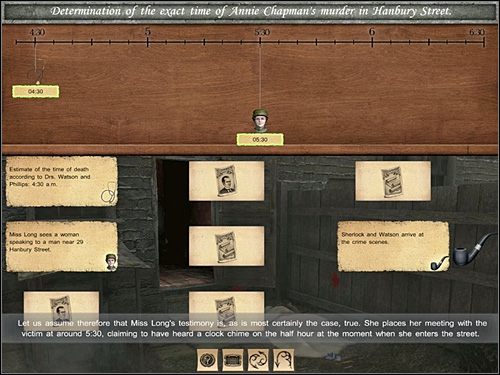 Teraz kliknij ikonkę dokumentu (druga notatka po lewej), a zostaniesz przeniesiony do tej zakładki, przejdź zatem do Świadectwa E - [Opis przejścia] Baker Street, 12 września 1888 (cz.1) - Sherlock Holmes kontra Kuba Rozpruwacz - poradnik do gry