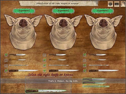 Teraz na podstawie przeprowadzonych eksperymentów musisz wybrać nóż, który byłby zdolny wykonać każdy z trzech prezentowanych ciosów - [Opis przejścia] Whitechapel, noc z 7 na 8 października 1888 (cz.2) - Sherlock Holmes kontra Kuba Rozpruwacz - poradnik do gry