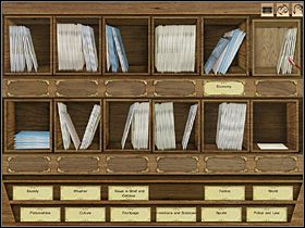 Niestety, nie ma na nich etykiet określających, jakiego rodzaju informacje są w danej przegródce - [Opis przejścia] Central News Agency, 9 października, 1888 - Sherlock Holmes kontra Kuba Rozpruwacz - poradnik do gry