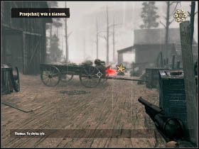 Ostatnim i najbardziej rozbudowanym zadaniem będzie opuszczenie dyliżansu i próba przesunięcia wozu, który blokuje przejazd - Postacie | Rozdział III | Call of Juarez Więzy Krwi - Call of Juarez: Więzy Krwi - poradnik do gry