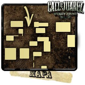 Załączona mapa przedstawia układ budynków, a strzałka kierunek z którego tam dotrzesz - Opis przejścia (1) | Rozdział V | Call of Juarez Więzy Krwi - Call of Juarez: Więzy Krwi - poradnik do gry