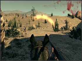 Dopiero po oddaniu kilku celnych strzałach, dojdzie do wymiany zdań i do pojedynku na rewolwery - Opis przejścia (1) | Rozdział VI | Call of Juarez Więzy Krwi - Call of Juarez: Więzy Krwi - poradnik do gry