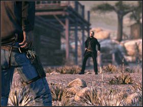 Będąc na piętrze i otwierając drzwi, dojdzie do scenki, a następnie do pojedynku na rewolwery - Opis przejścia (2) | Rozdział VIII | Call of Juarez Więzy Krwi - Call of Juarez: Więzy Krwi - poradnik do gry