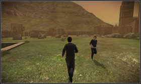 Po zakończeniu spotkania skieruj się do drzwi wyjściowych [1] , a po scence animowanej podążaj za Ronem [2] - Mon Ron | Opis przejścia Harry Potter i Książę Półkrwi - Harry Potter i Książę Półkrwi - poradnik do gry