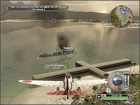 Po jego zatopieniu wykonaj wreszcie 3) dwa zakończone powodzeniem ataki torpedowe na USS West Virginia - Misja 1 - Attack on Pearl Harbor | Japonia | Battlestations Pacific - Battlestations: Pacific - poradnik do gry