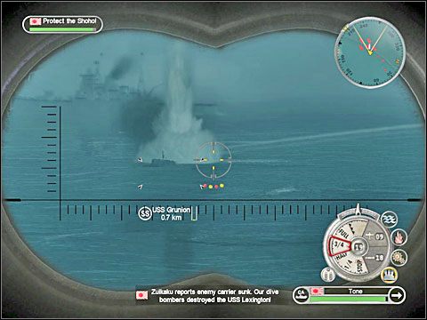 Po rozprawieniu się z Amerykaninem z głębin sugeruję wysłać wodnosamolot rozpoznawczy nad jedyną wyspę, którą wyrasta pośród tego bezkresnego oceanu (południowo-wschodni róg planszy) - Misja 4 - Saving the Shoho | Japonia | Battlestations Pacific - Battlestations: Pacific - poradnik do gry