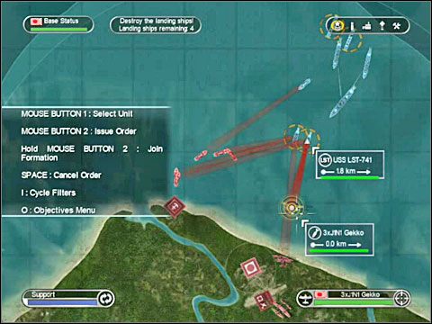 Obrzuć je bombami z przelatujących nad nimi myśliwców - wszystko wskazuje na to, iż barki desantowe i statki transportowe, których Amerykanie używają w tej misji są niewrażliwe na ogień karabinów maszynowych i działek japońskich samolotów - Misja 8 - Defense of Gudalcanal | Japonia | Battlestations Pacific - Battlestations: Pacific - poradnik do gry