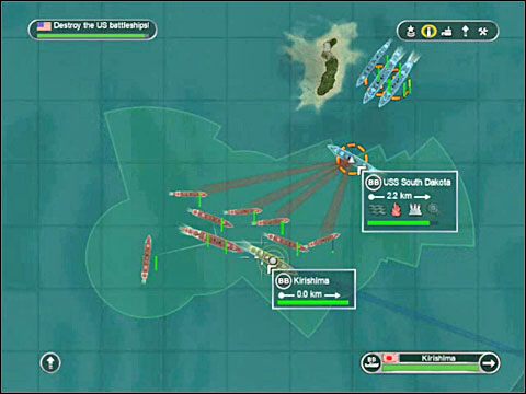 Podchodź na maksymalnej prędkości prostopadle do jego burty - wówczas dziób twojego żelazka stanowi najmniejszy profil dla jego dział - Misja 9 - Solomons Skirmish (cz.2) | Japonia | Battlestations Pacific - Battlestations: Pacific - poradnik do gry