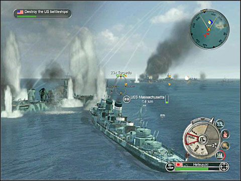 Po rozprawieniu się z wrażymi pancernikami wystarczy już tylko ścigać pozostałe okręty wojenne wroga i zatopić je, 2) nie pozwalając im uciec z mapy - Misja 9 - Solomons Skirmish (cz.2) | Japonia | Battlestations Pacific - Battlestations: Pacific - poradnik do gry