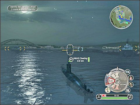 Po zidentyfikowaniu wszystkich czterech celów otrzymasz ostatni już rozkaz - 3) storpedować statek przewożący amunicję - Misja 10 - Attack on Sydney Harbour | Japonia | Battlestations Pacific - Battlestations: Pacific - poradnik do gry